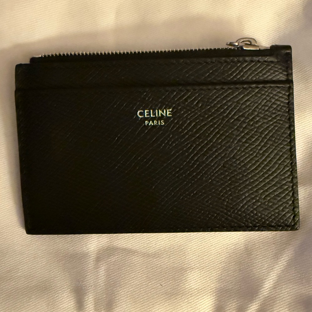 CELINE AUTHENTIC Black Grained Calfskin Leather Card Holder. NEW! SALE PRICE!